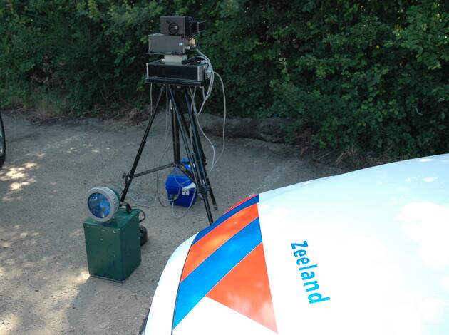 flitspaal met politieauto